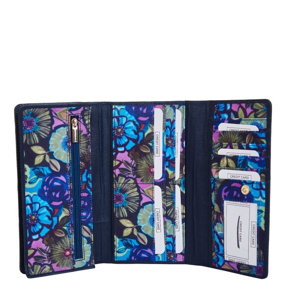 Blue Printed Fabric Trifold Wallet & Card Holder – Women Organizer, ID Window - Picture 5 of 8